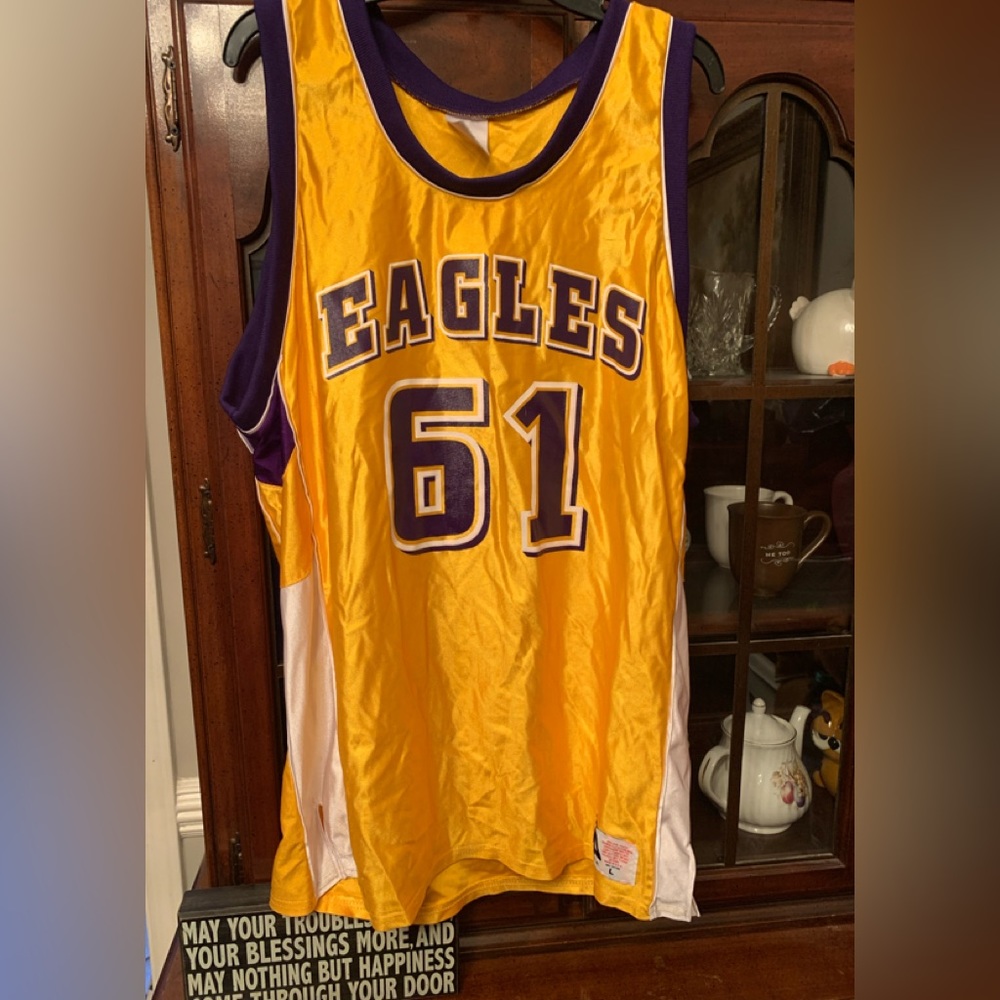 RARE Vintage Sports Belle Inc Eagles #61 Jersey Gold & Purple Size Large